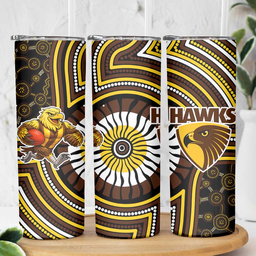 Hawthorn Hawks Skinny Tumbler Indigenous Monochrome Dot Art Mascot Style