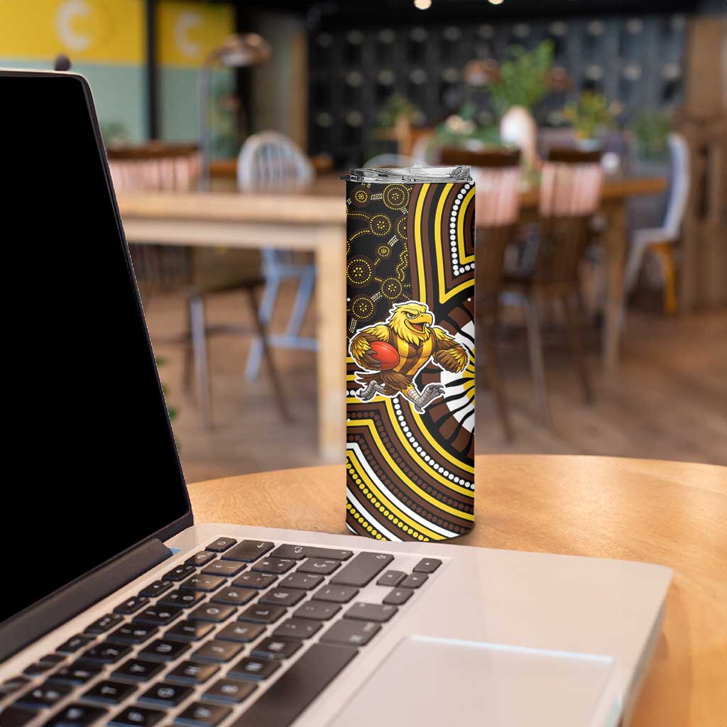Hawthorn Hawks Skinny Tumbler Indigenous Monochrome Dot Art Mascot Style