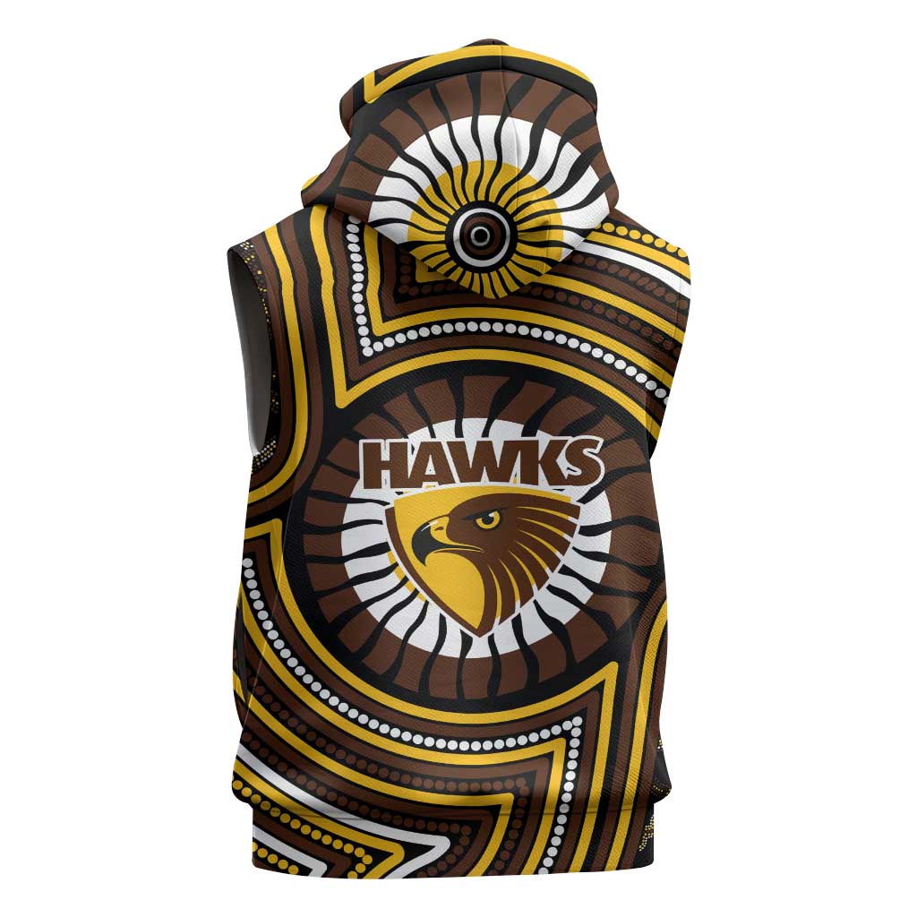 Hawthorn Hawks Sleeveless Hoodie Indigenous Monochrome Dot Art Mascot Style