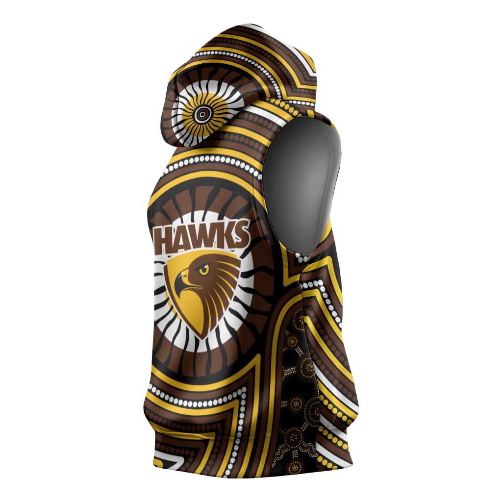 Hawthorn Hawks Sleeveless Hoodie Indigenous Monochrome Dot Art Mascot Style