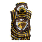 Hawthorn Hawks Sleeveless Zip Hoodie Indigenous Monochrome Dot Art Mascot Style