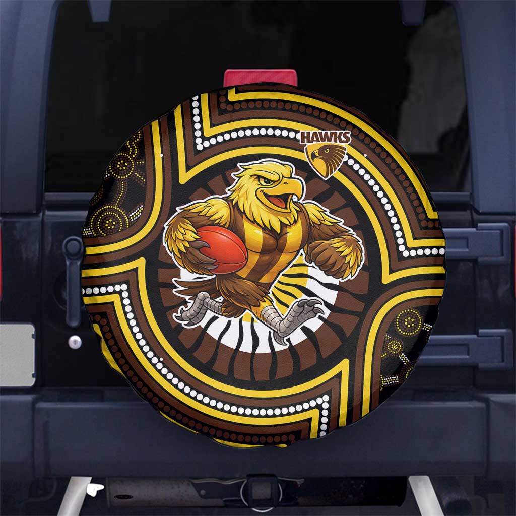 Hawthorn Hawks Spare Tire Cover Indigenous Monochrome Dot Art Mascot Style