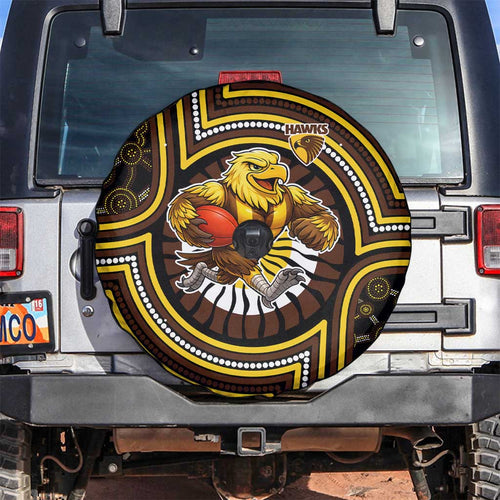 Hawthorn Hawks Spare Tire Cover Indigenous Monochrome Dot Art Mascot Style