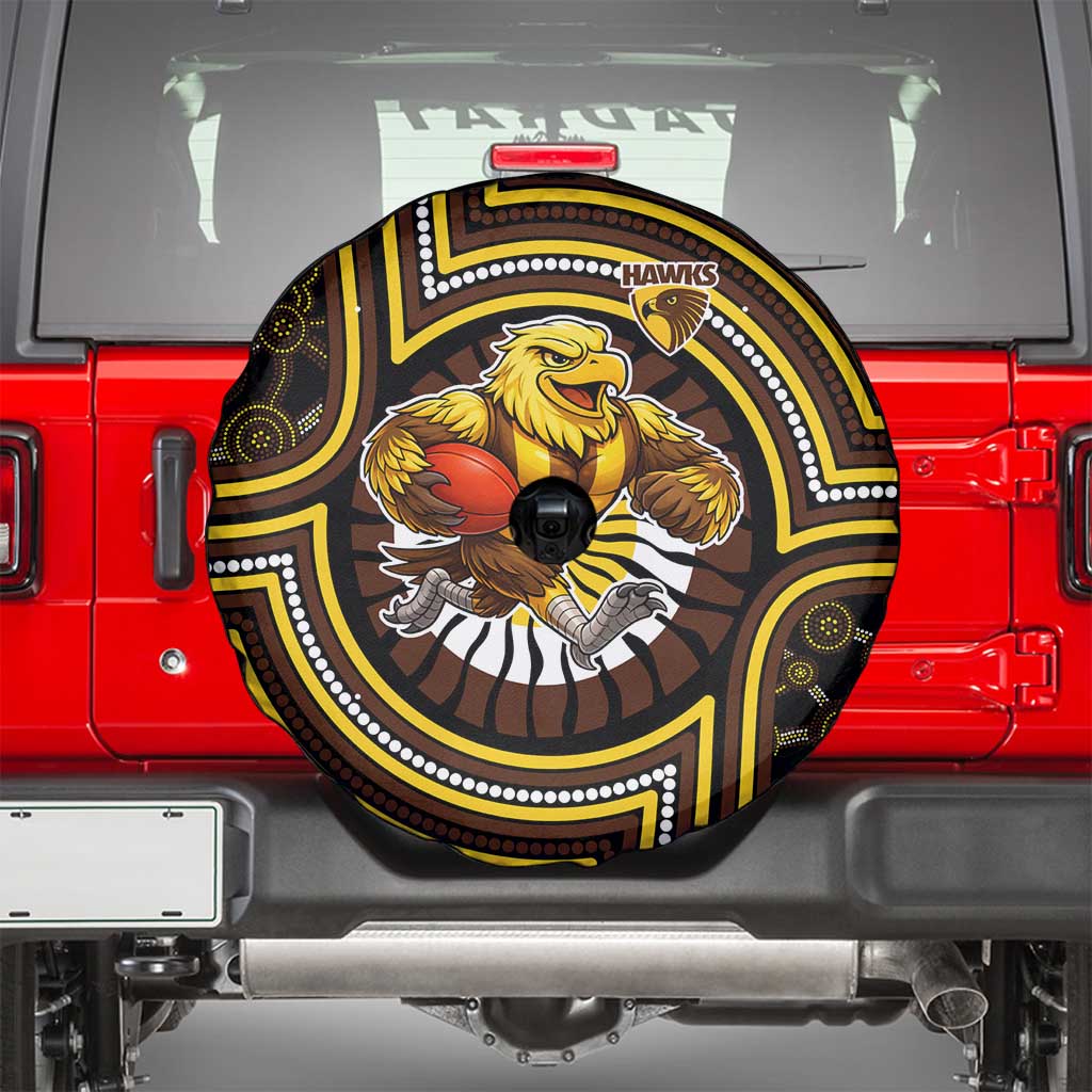 Hawthorn Hawks Spare Tire Cover Indigenous Monochrome Dot Art Mascot Style