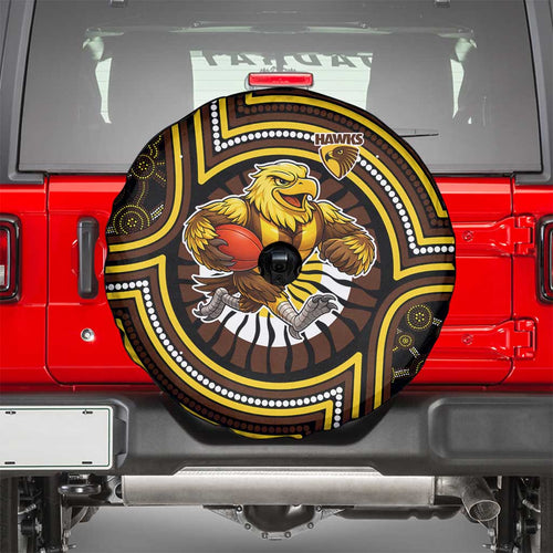 Hawthorn Hawks Spare Tire Cover Indigenous Monochrome Dot Art Mascot Style