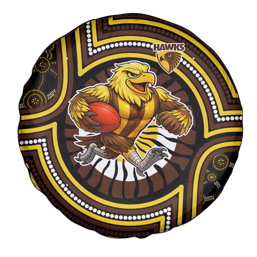 Hawthorn Hawks Spare Tire Cover Indigenous Monochrome Dot Art Mascot Style