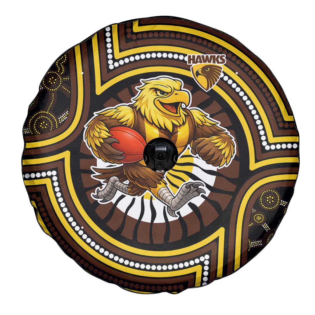 Hawthorn Hawks Spare Tire Cover Indigenous Monochrome Dot Art Mascot Style