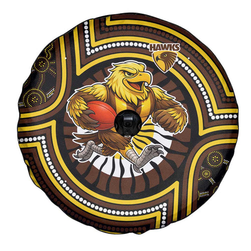 Hawthorn Hawks Spare Tire Cover Indigenous Monochrome Dot Art Mascot Style