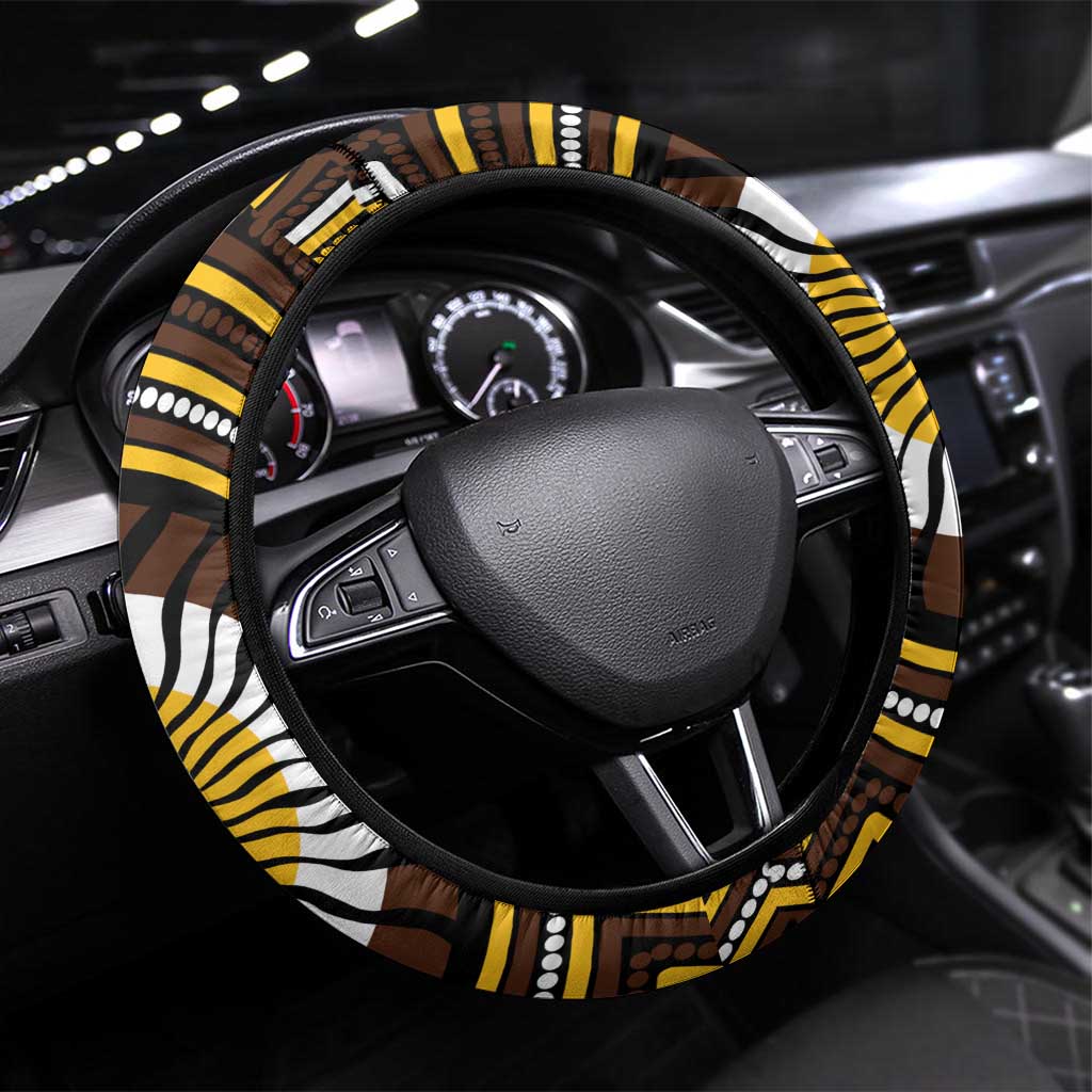 Hawthorn Hawks Steering Wheel Cover Indigenous Monochrome Dot Art Mascot Style