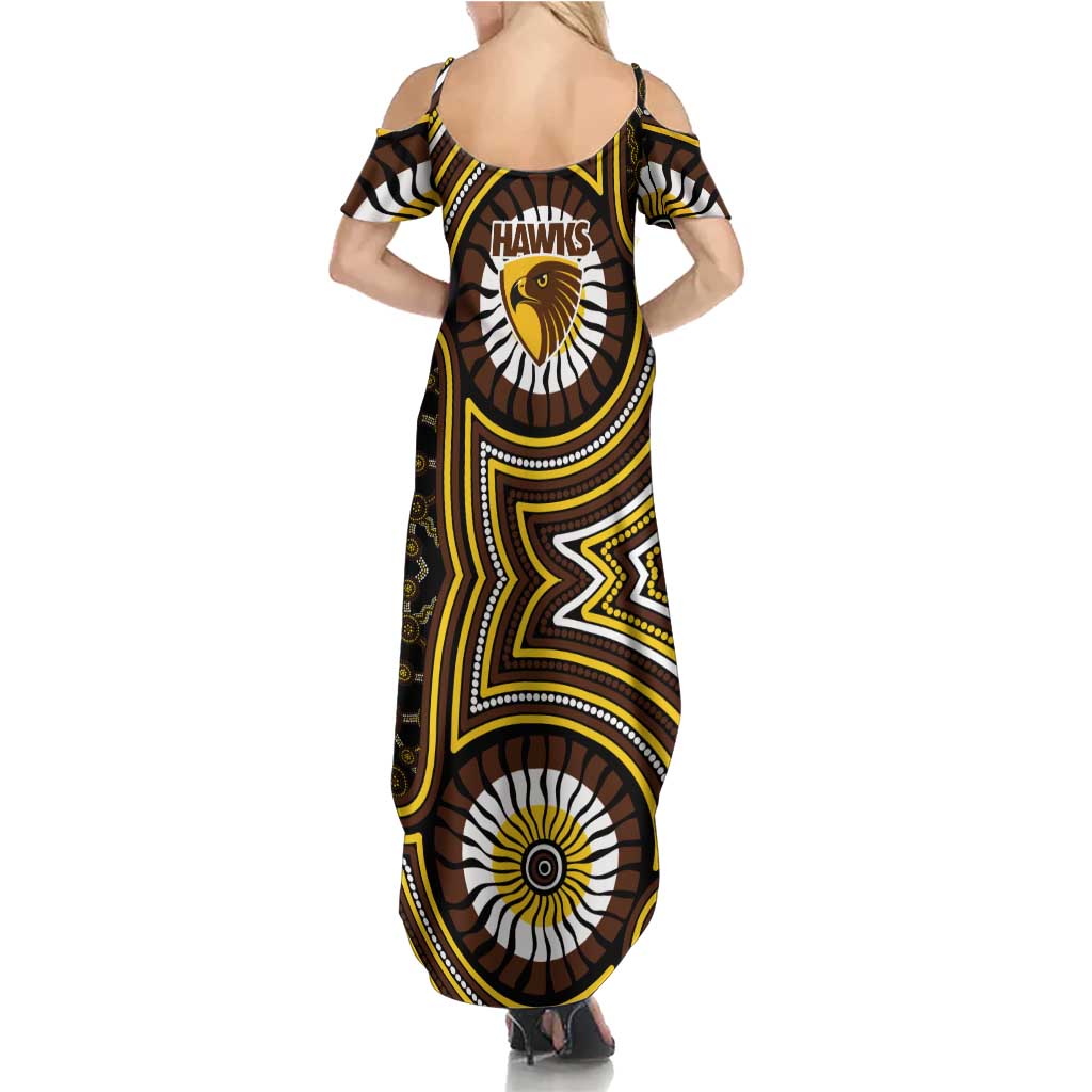 Hawthorn Hawks Summer Maxi Dress Indigenous Monochrome Dot Art Mascot Style