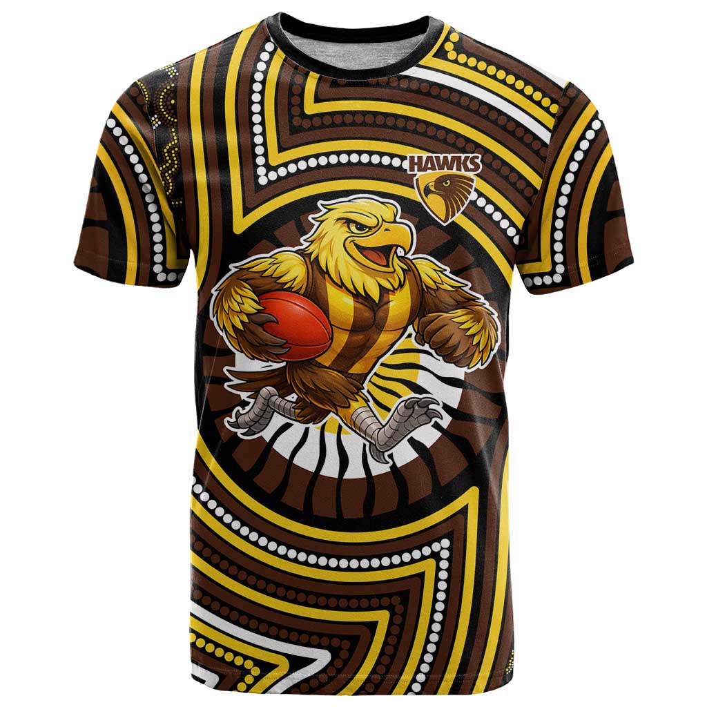 Hawthorn Hawks T Shirt Indigenous Monochrome Dot Art Mascot Style