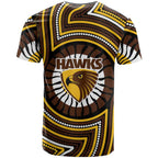 Hawthorn Hawks T Shirt Indigenous Monochrome Dot Art Mascot Style