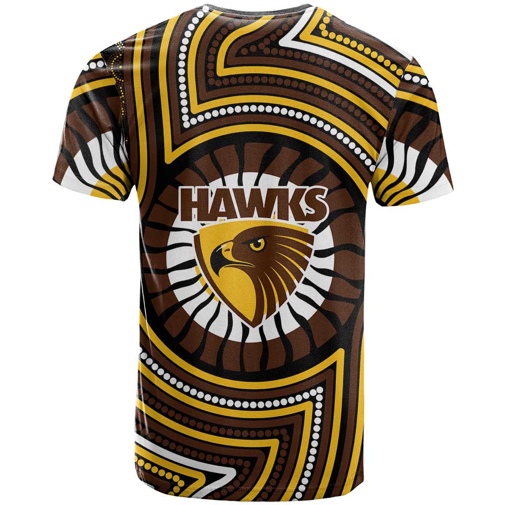 Hawthorn Hawks T Shirt Indigenous Monochrome Dot Art Mascot Style