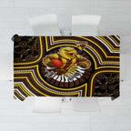 Hawthorn Hawks Tablecloth Indigenous Monochrome Dot Art Mascot Style