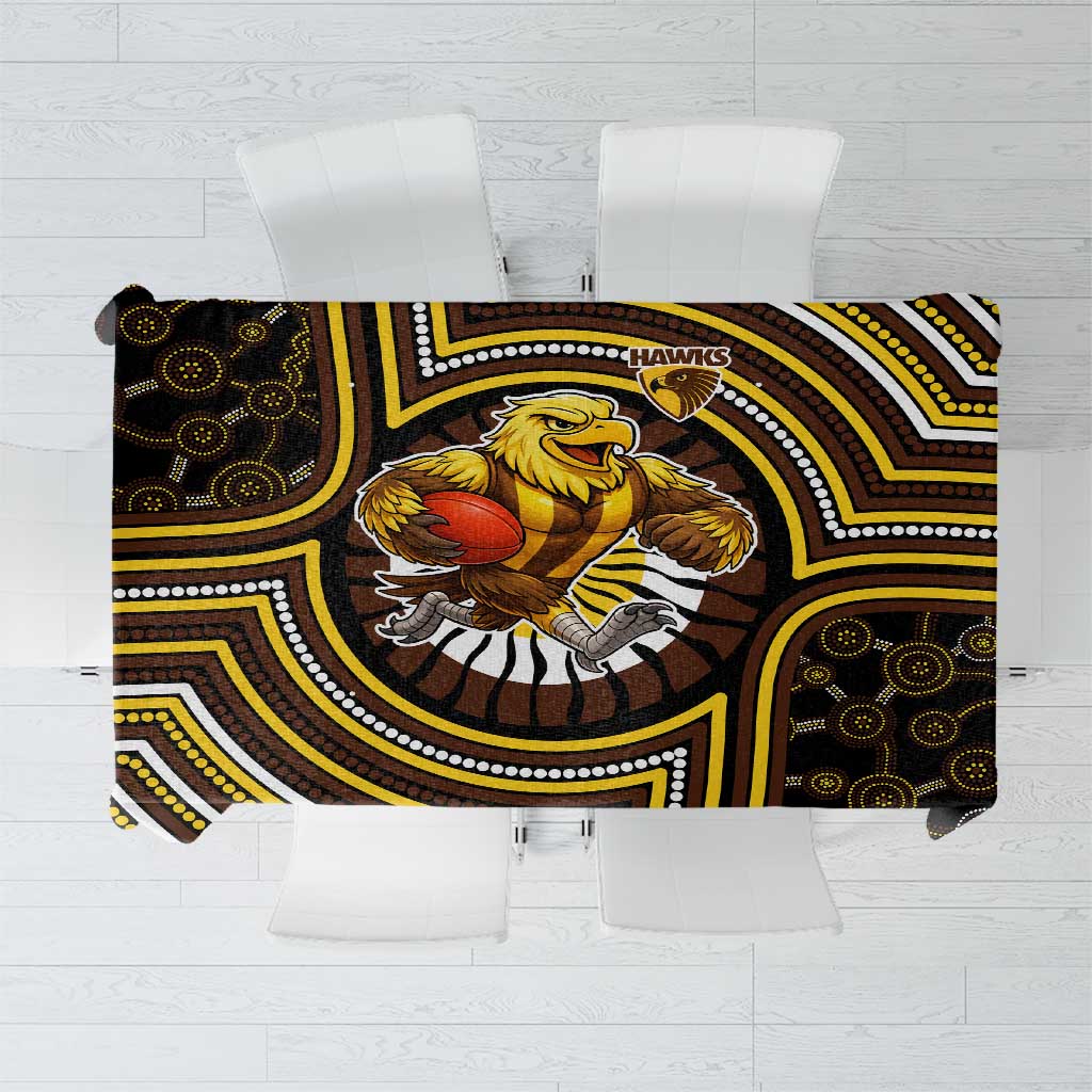 Hawthorn Hawks Tablecloth Indigenous Monochrome Dot Art Mascot Style