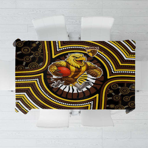 Hawthorn Hawks Tablecloth Indigenous Monochrome Dot Art Mascot Style