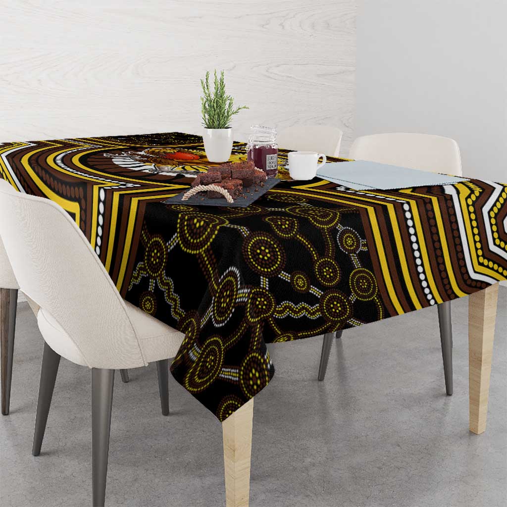Hawthorn Hawks Tablecloth Indigenous Monochrome Dot Art Mascot Style