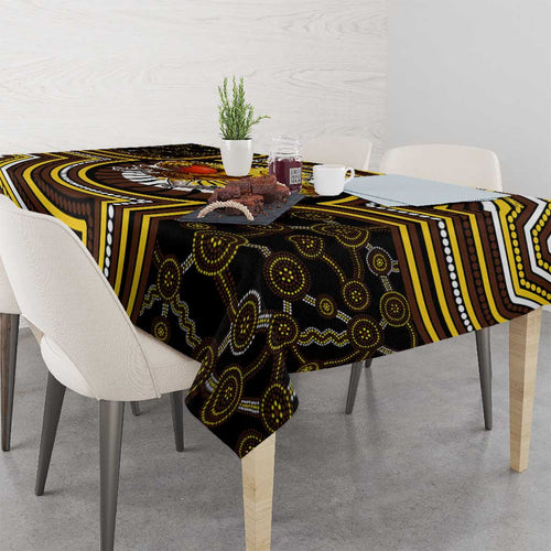 Hawthorn Hawks Tablecloth Indigenous Monochrome Dot Art Mascot Style