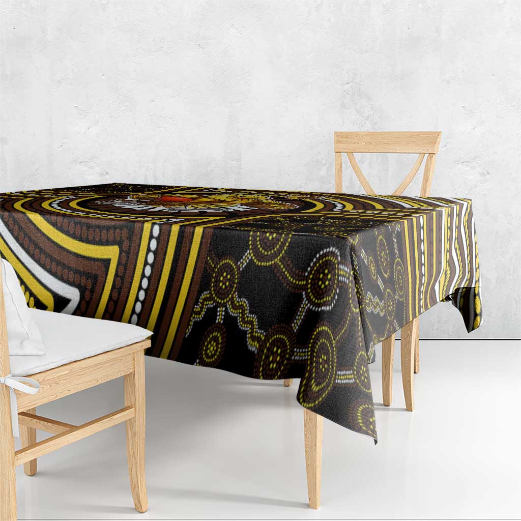 Hawthorn Hawks Tablecloth Indigenous Monochrome Dot Art Mascot Style