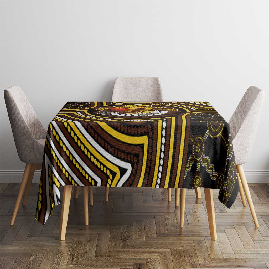 Hawthorn Hawks Tablecloth Indigenous Monochrome Dot Art Mascot Style