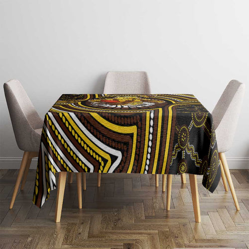 Hawthorn Hawks Tablecloth Indigenous Monochrome Dot Art Mascot Style