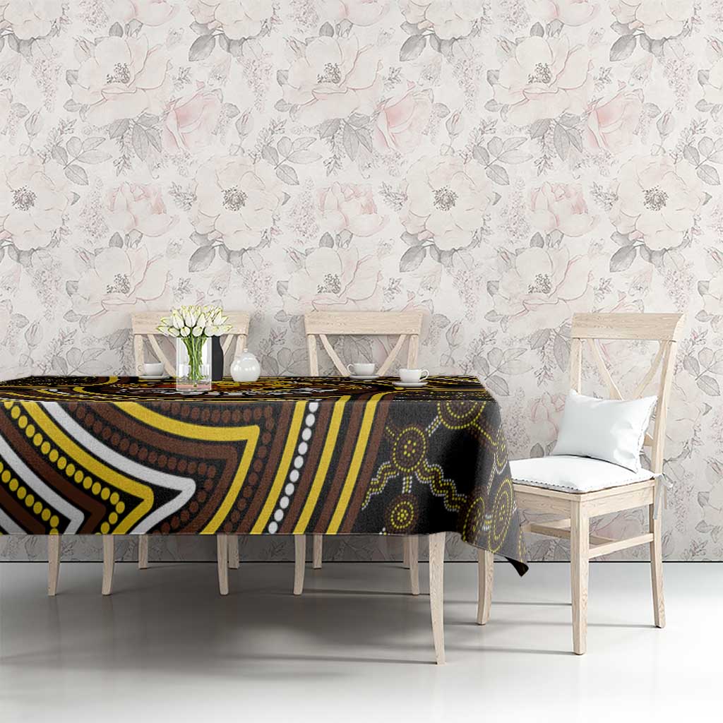 Hawthorn Hawks Tablecloth Indigenous Monochrome Dot Art Mascot Style