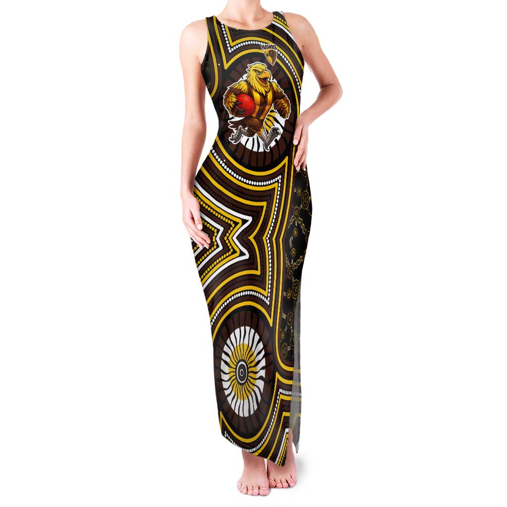 Hawthorn Hawks Tank Maxi Dress Indigenous Monochrome Dot Art Mascot Style