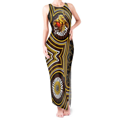 Hawthorn Hawks Tank Maxi Dress Indigenous Monochrome Dot Art Mascot Style