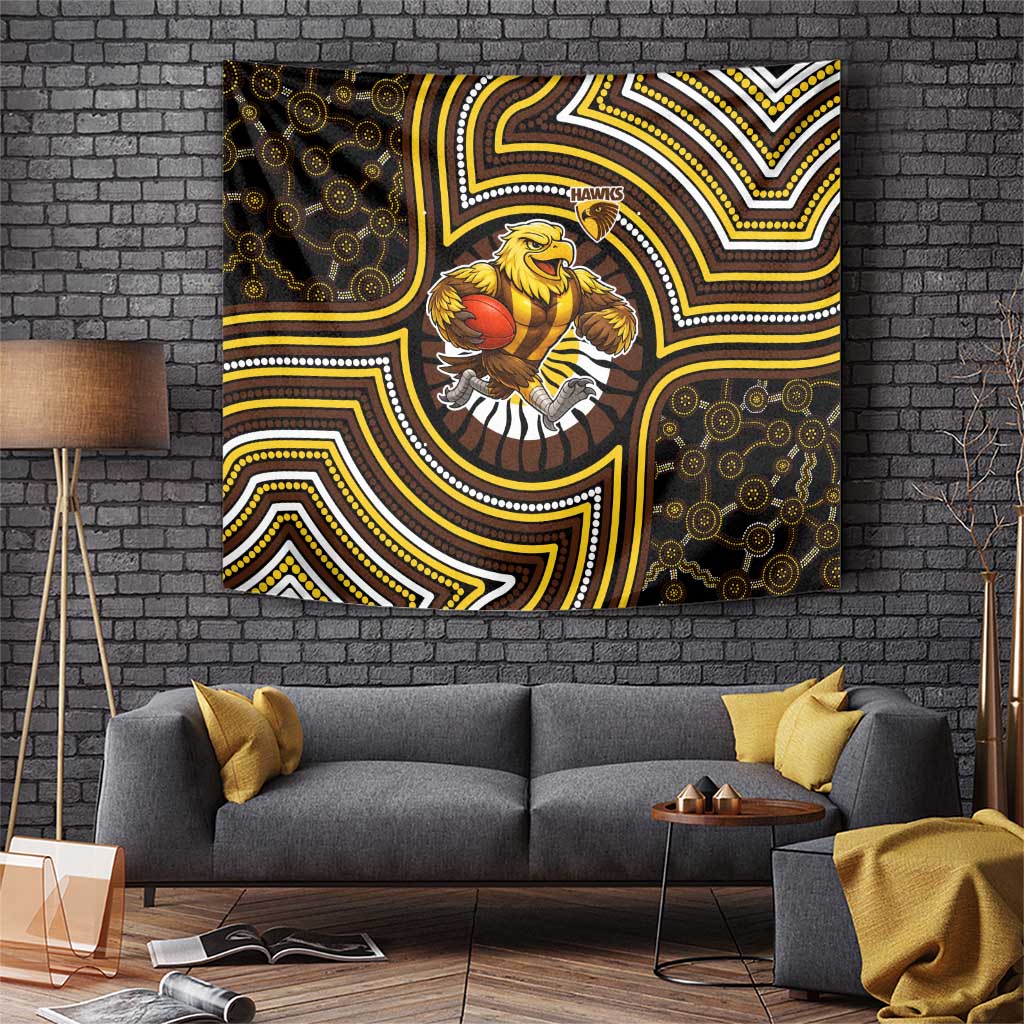 Hawthorn Hawks Tapestry Indigenous Monochrome Dot Art Mascot Style