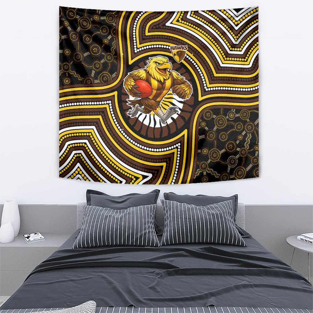 Hawthorn Hawks Tapestry Indigenous Monochrome Dot Art Mascot Style
