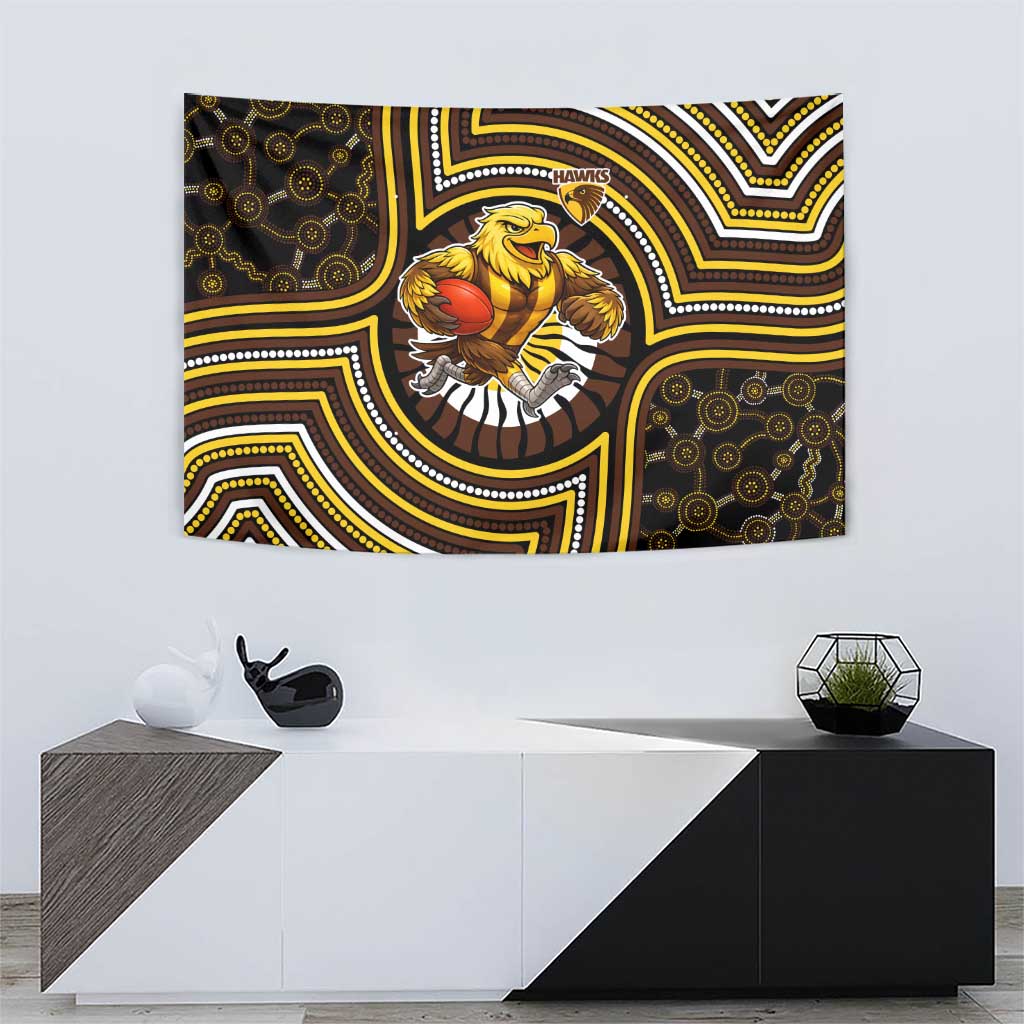 Hawthorn Hawks Tapestry Indigenous Monochrome Dot Art Mascot Style