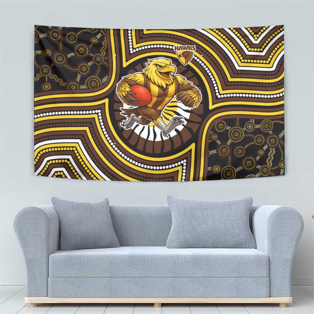 Hawthorn Hawks Tapestry Indigenous Monochrome Dot Art Mascot Style