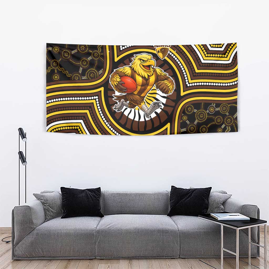 Hawthorn Hawks Tapestry Indigenous Monochrome Dot Art Mascot Style