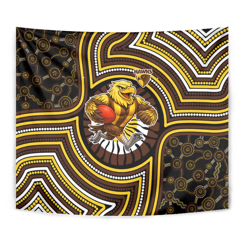 Hawthorn Hawks Tapestry Indigenous Monochrome Dot Art Mascot Style