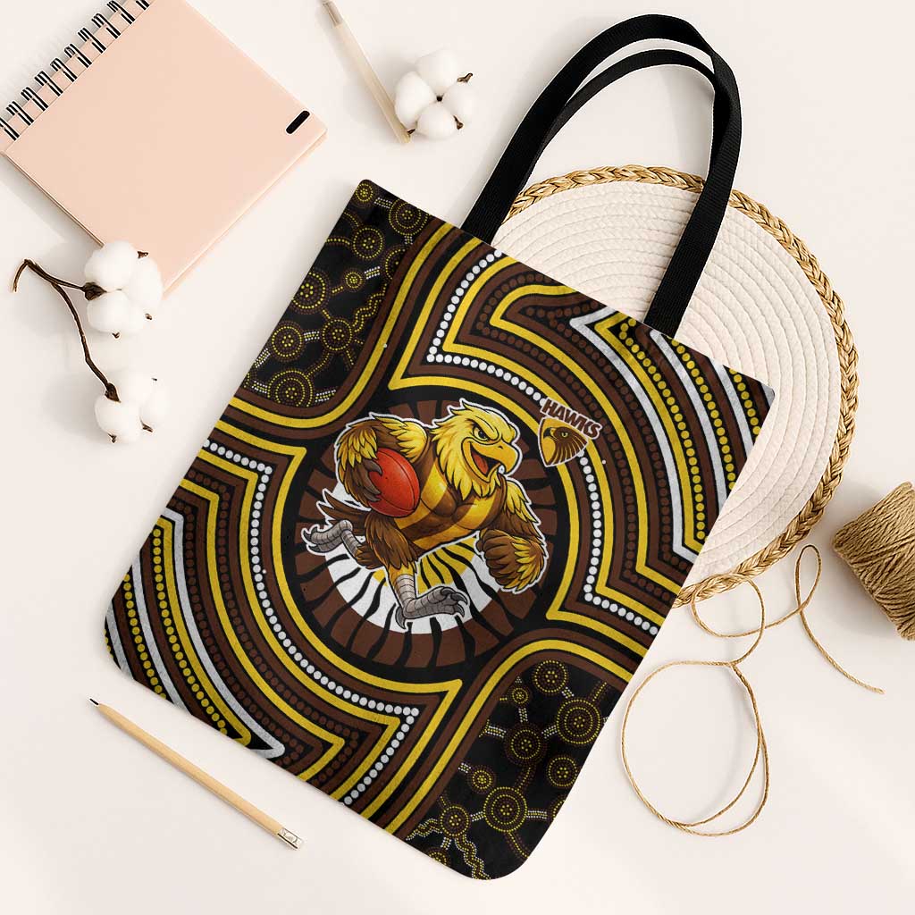 Hawthorn Hawks Tote Bag Indigenous Monochrome Dot Art Mascot Style