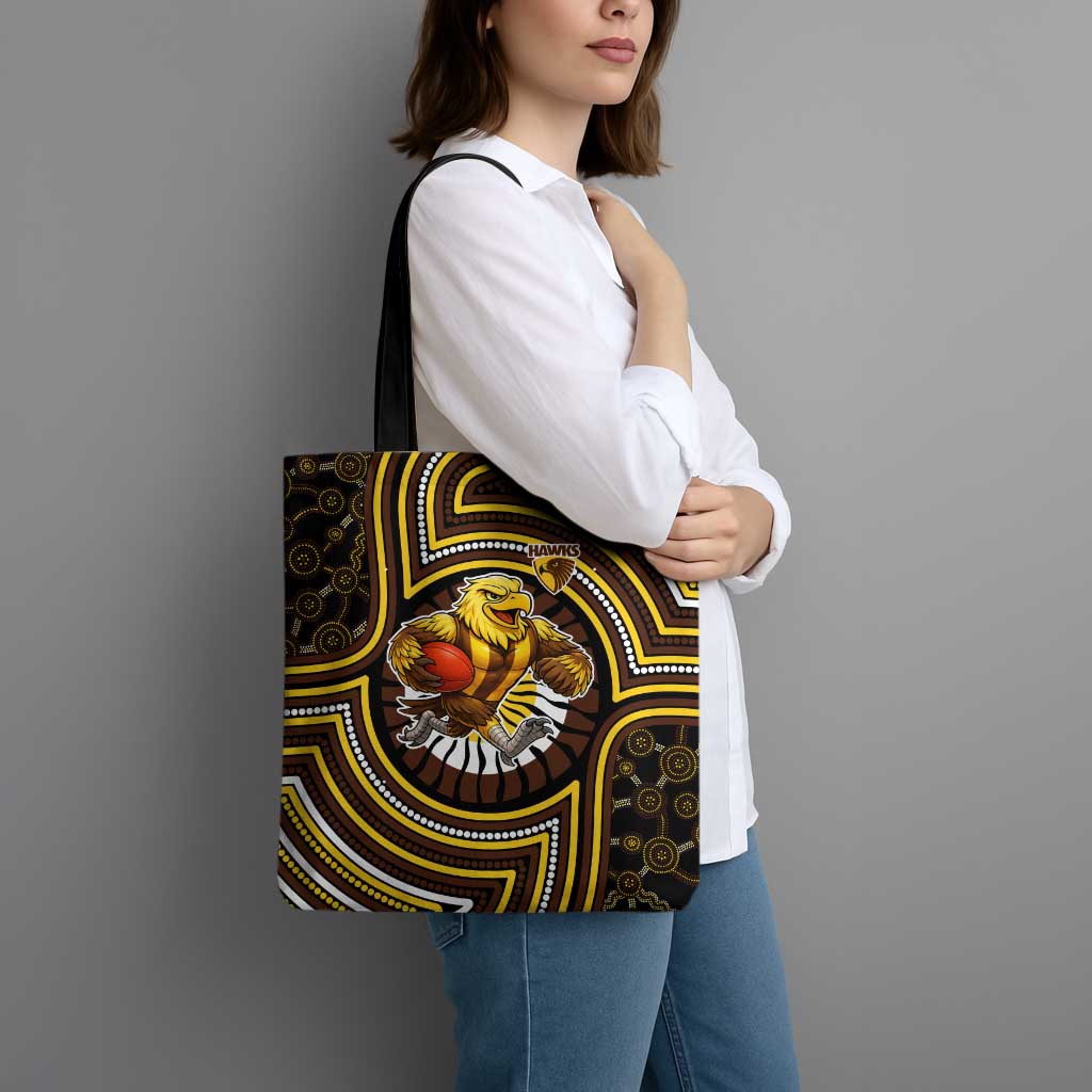 Hawthorn Hawks Tote Bag Indigenous Monochrome Dot Art Mascot Style