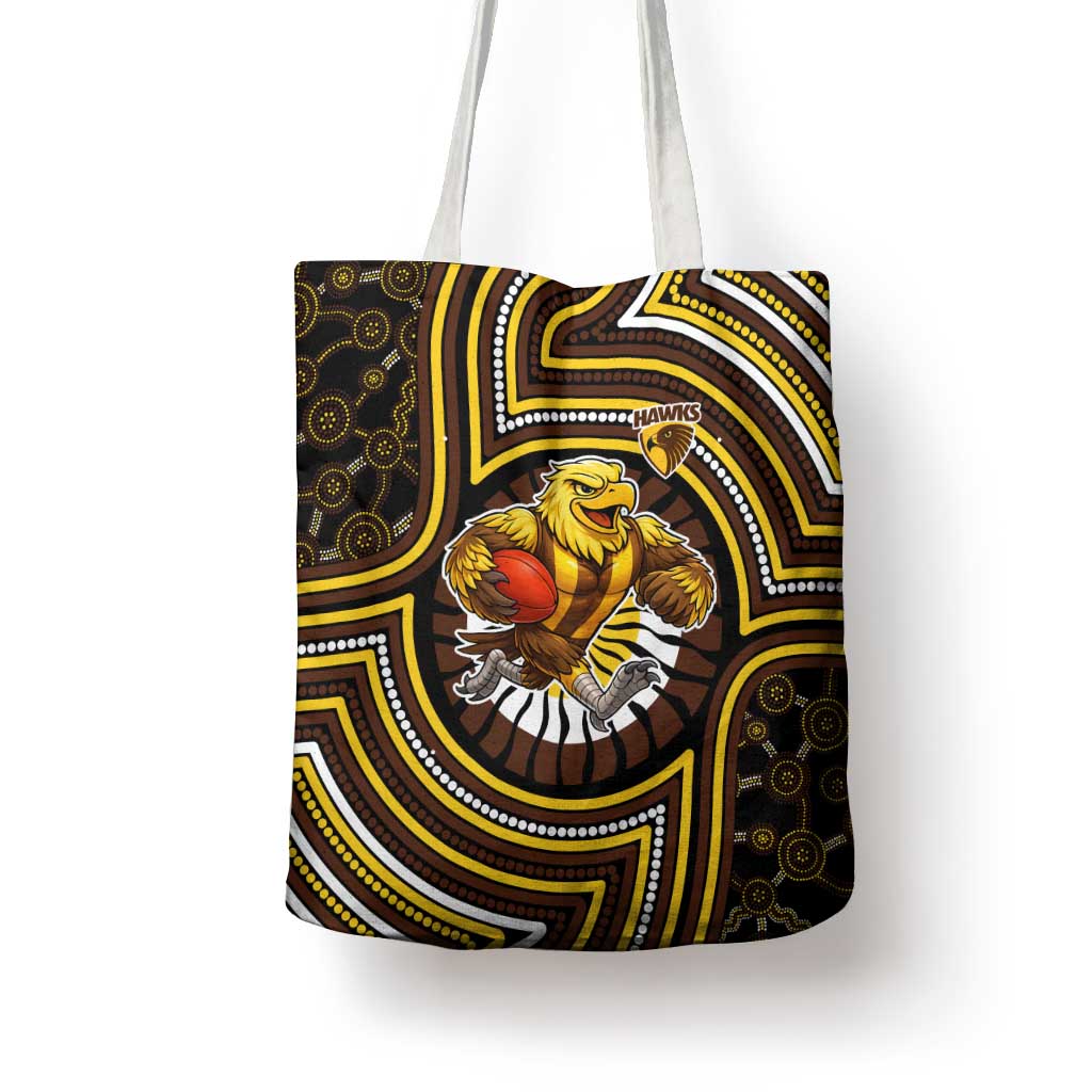 Hawthorn Hawks Tote Bag Indigenous Monochrome Dot Art Mascot Style