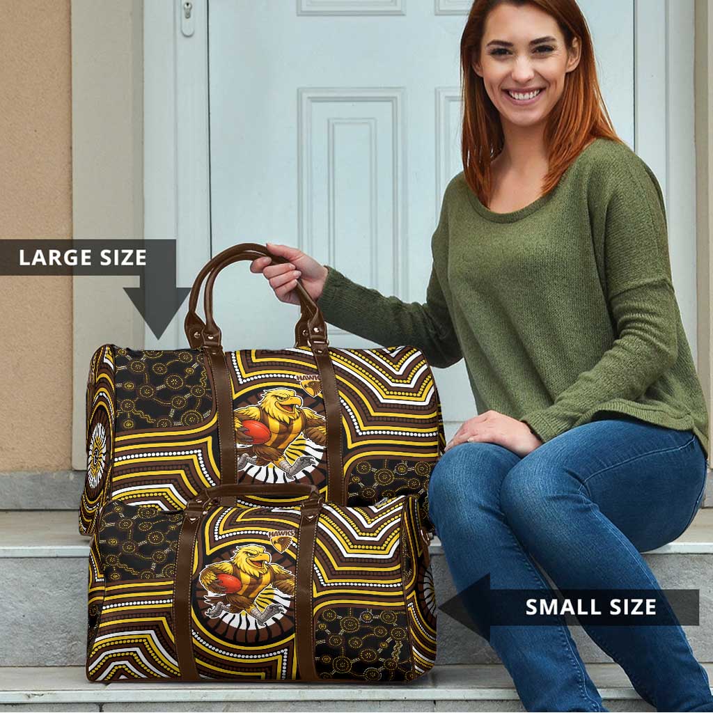 Hawthorn Hawks Travel Bag Indigenous Monochrome Dot Art Mascot Style