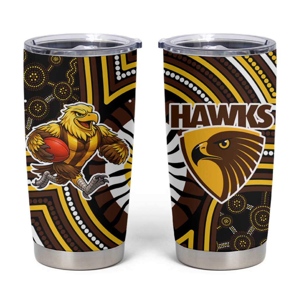 Hawthorn Hawks Tumbler Cup Indigenous Monochrome Dot Art Mascot Style