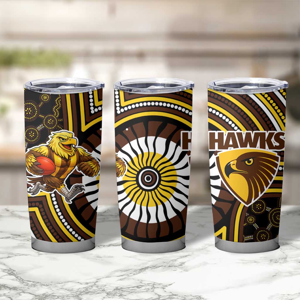 Hawthorn Hawks Tumbler Cup Indigenous Monochrome Dot Art Mascot Style