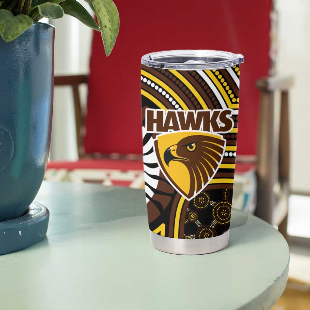 Hawthorn Hawks Tumbler Cup Indigenous Monochrome Dot Art Mascot Style