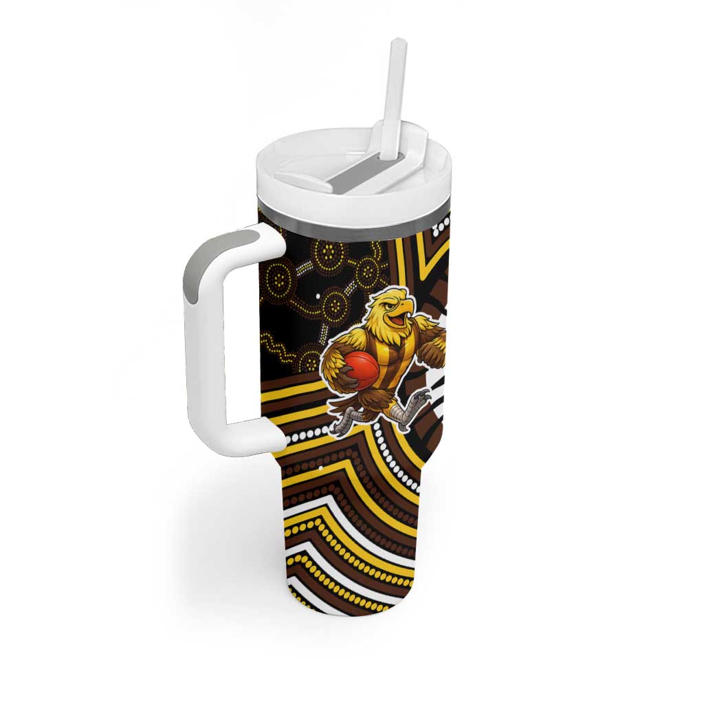 Hawthorn Hawks Tumbler With Handle Indigenous Monochrome Dot Art Mascot Style