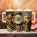 Hawthorn Hawks Tumbler With Handle Indigenous Monochrome Dot Art Mascot Style