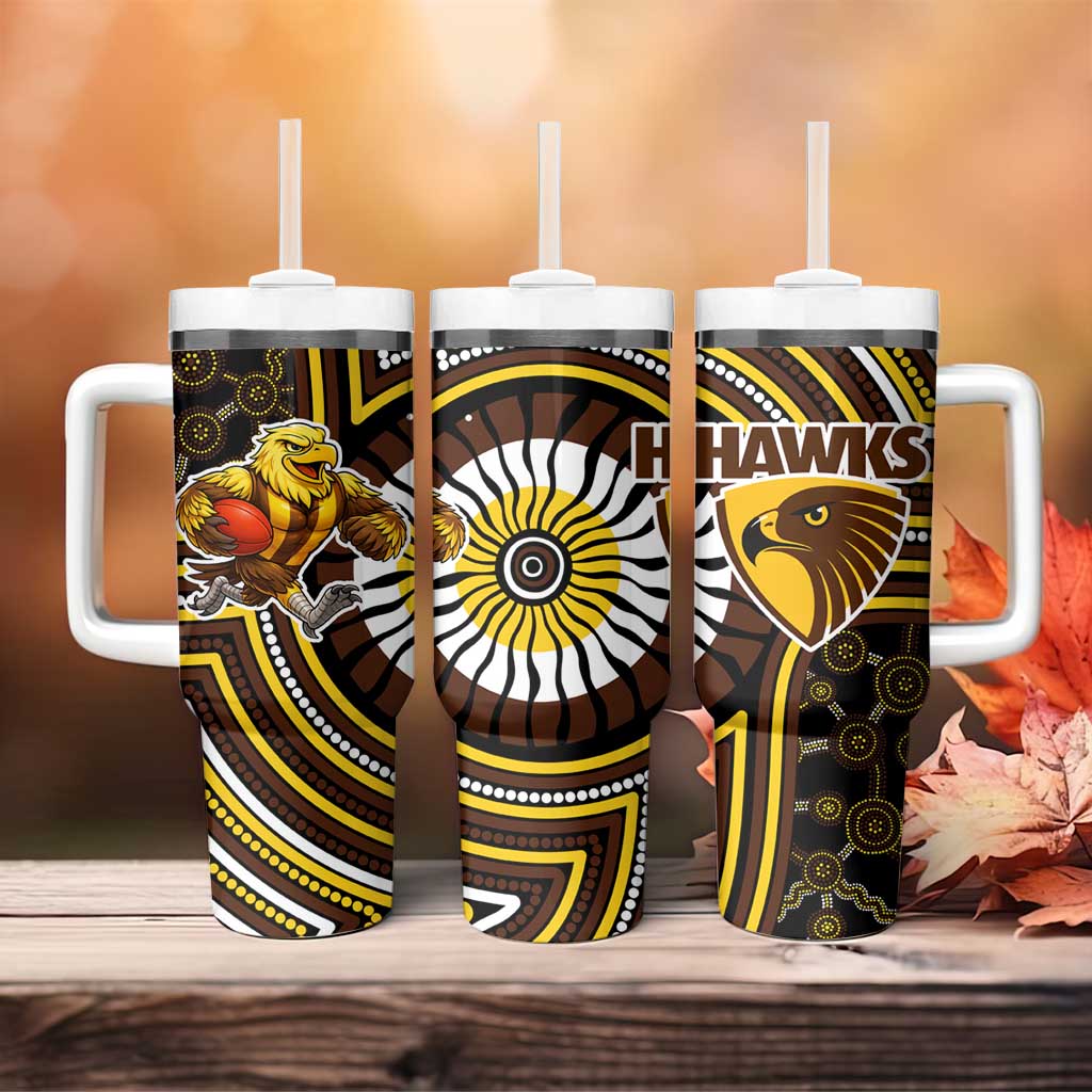 Hawthorn Hawks Tumbler With Handle Indigenous Monochrome Dot Art Mascot Style