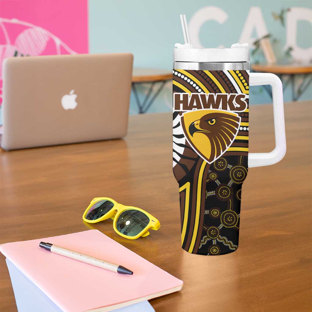 Hawthorn Hawks Tumbler With Handle Indigenous Monochrome Dot Art Mascot Style
