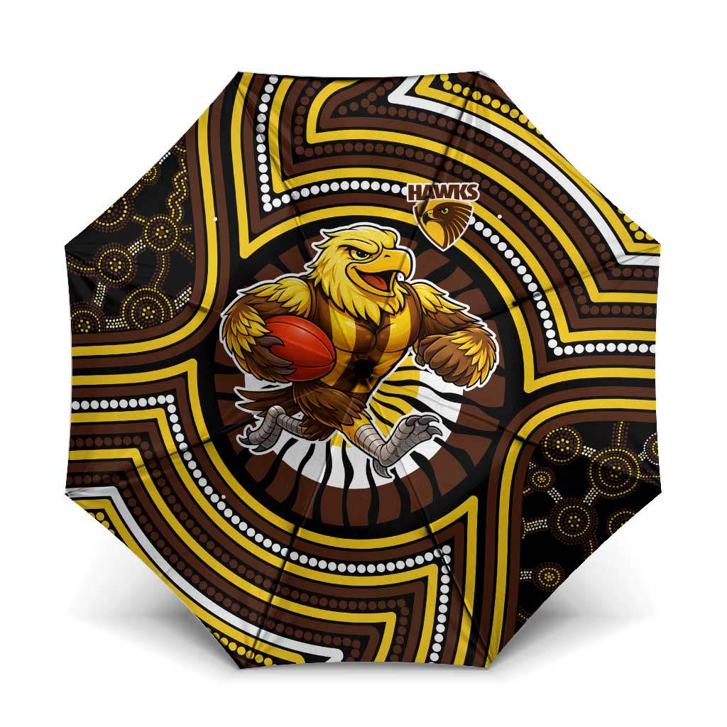 Hawthorn Hawks Umbrella Indigenous Monochrome Dot Art Mascot Style