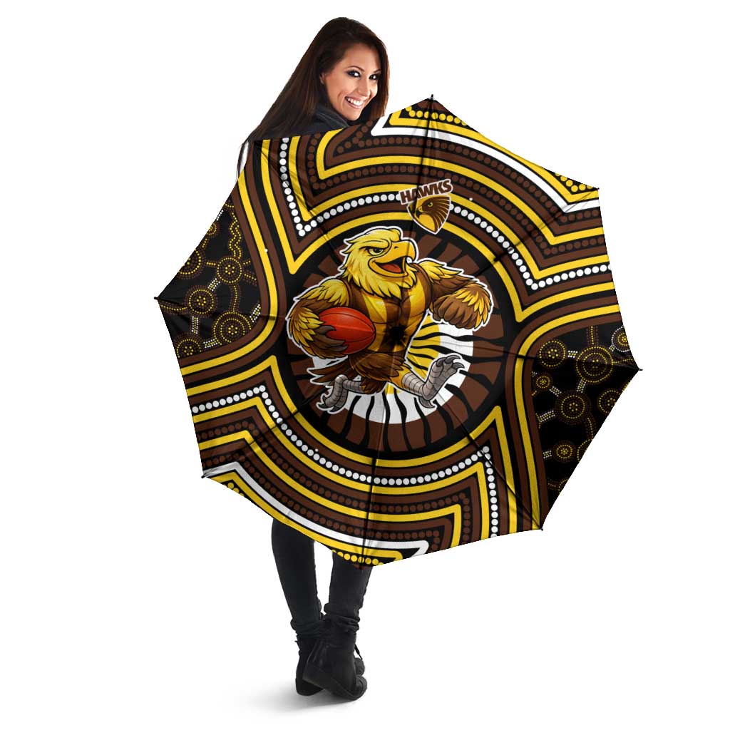 Hawthorn Hawks Umbrella Indigenous Monochrome Dot Art Mascot Style