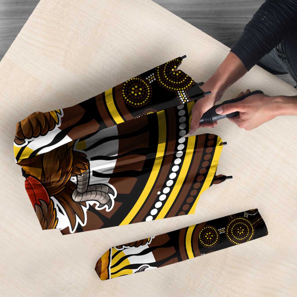 Hawthorn Hawks Umbrella Indigenous Monochrome Dot Art Mascot Style