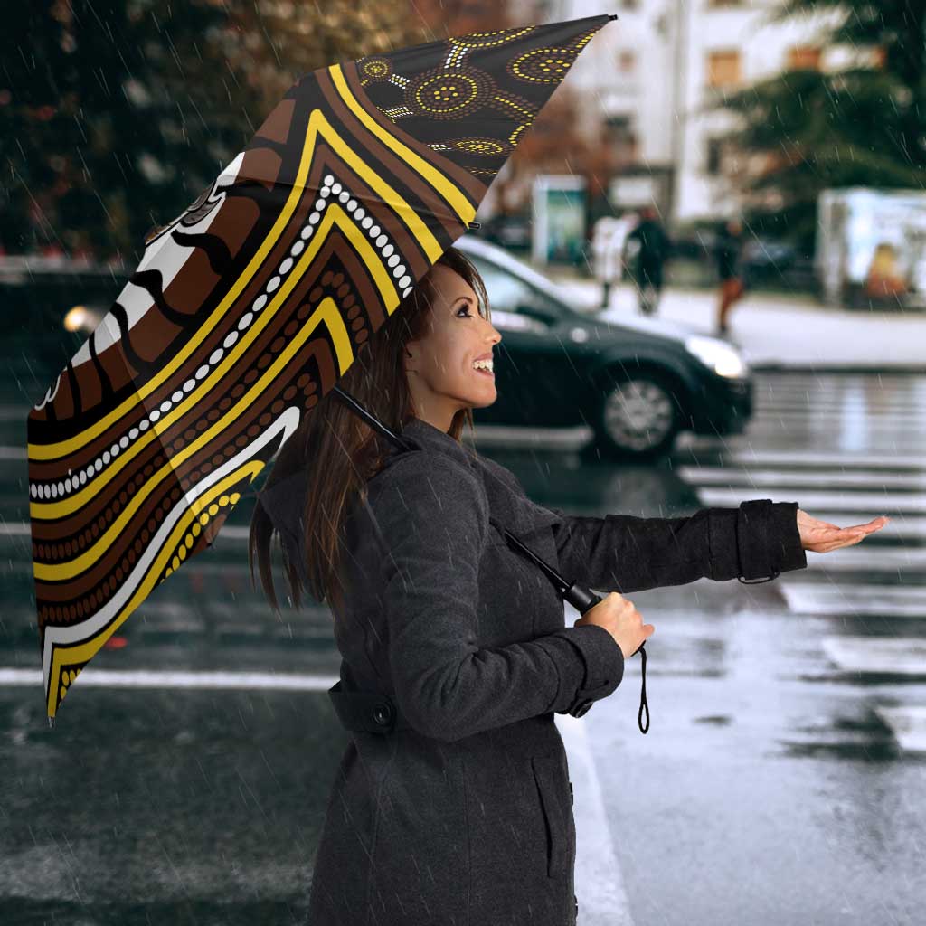 Hawthorn Hawks Umbrella Indigenous Monochrome Dot Art Mascot Style