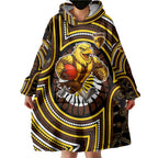 Hawthorn Hawks Wearable Blanket Hoodie Indigenous Monochrome Dot Art Mascot Style